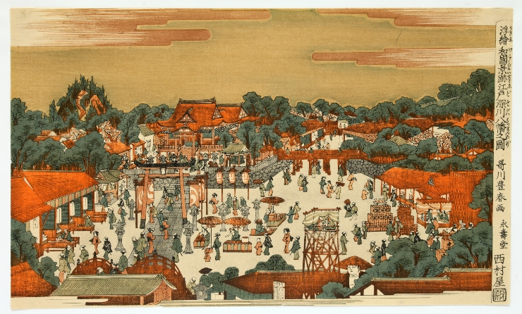 Vedere a templului Hachiman din Fukadawa
