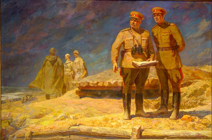 Comandantul N. Berzarin la postul de observaţie