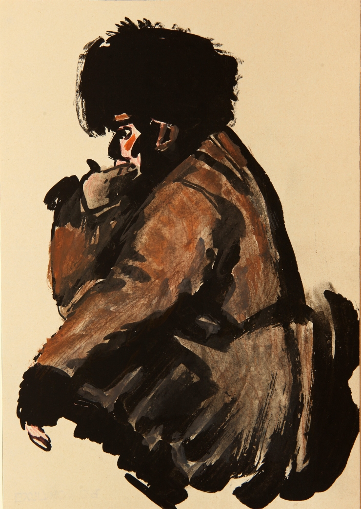 Hadji Murat în genunchi. Ilustrație la „Hadji Murat” de L. Tolstoi