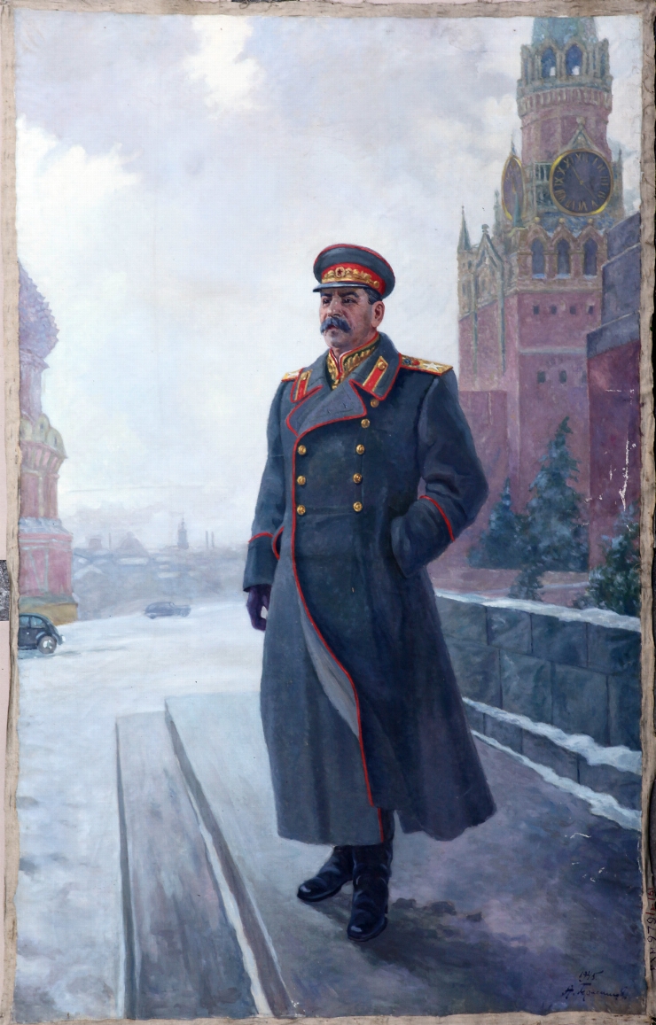 Portretul lui I. V. Stalin pe fundal de Kremlin