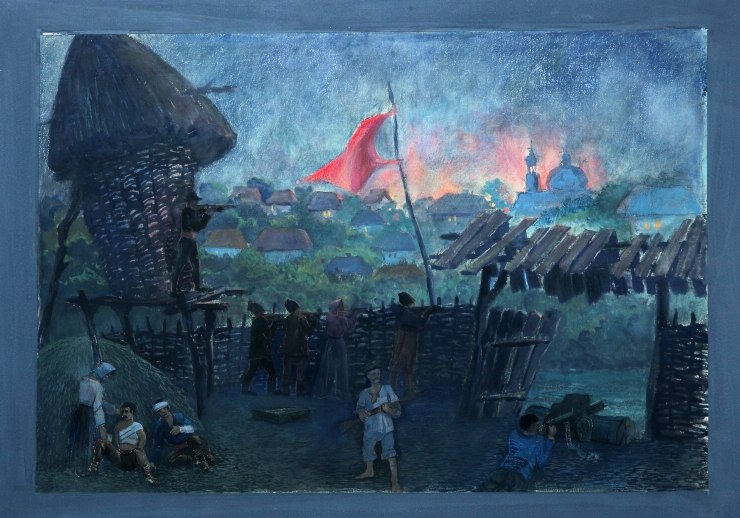 Schiță de decor la spectacolul „Tatarbunar” de M. Riss, I. Kravțov. Act 3