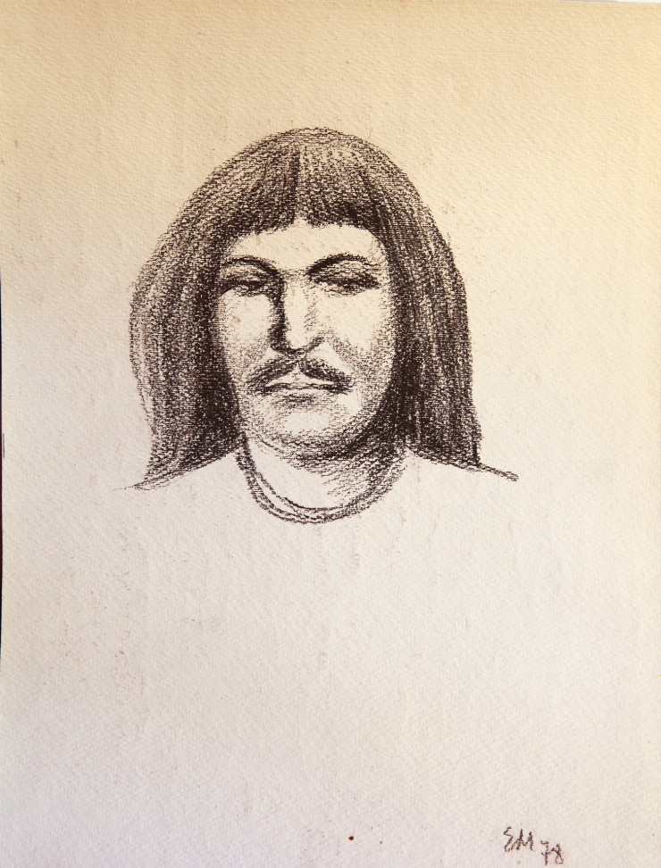 Portret de bărbat cu păr lung şi musteţi
