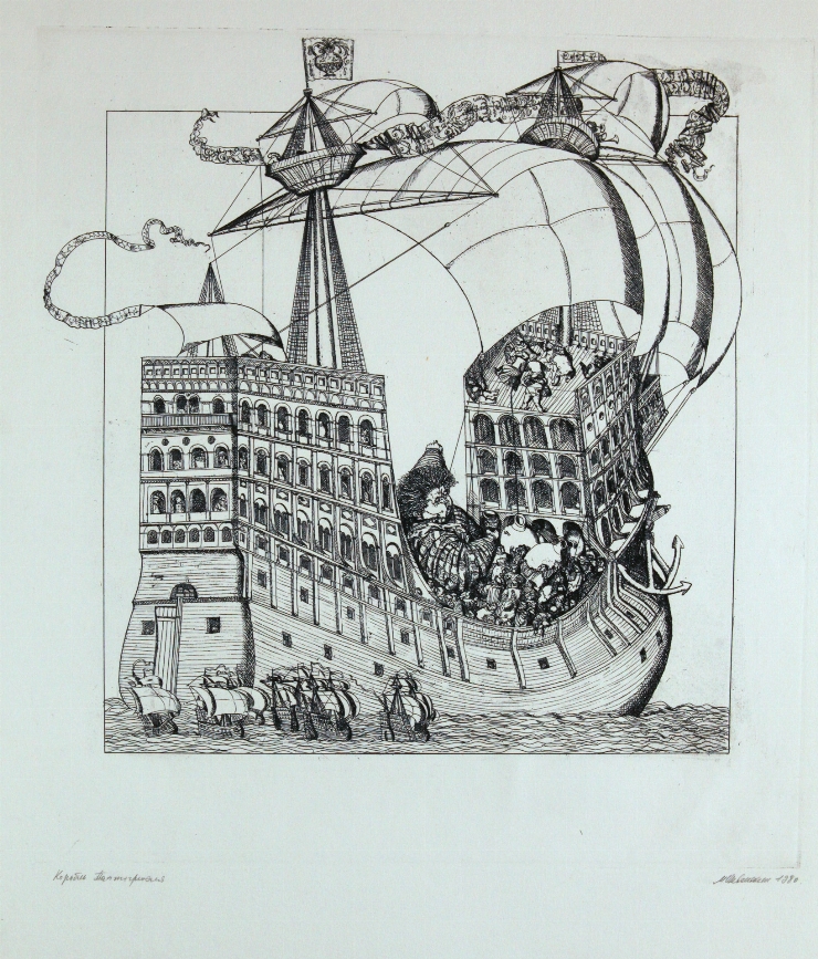 Corabia lui Pantagruel. Ilustrație la „Gargantua și Pantagruel” de F. Rabelais