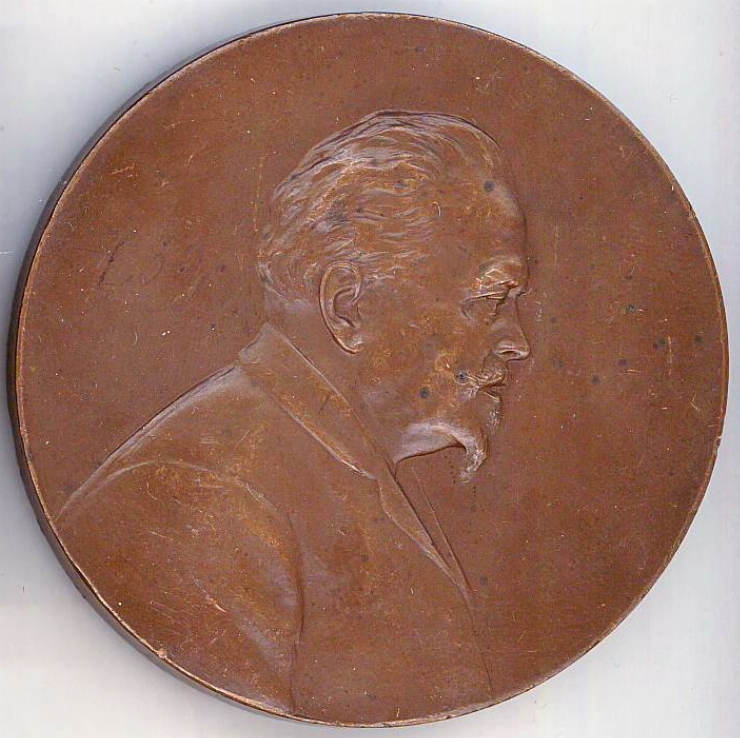 Medalie comemorativă ”50 ani de slujbă de stat a profesorului I.A.Time, inginer minier, 1908”