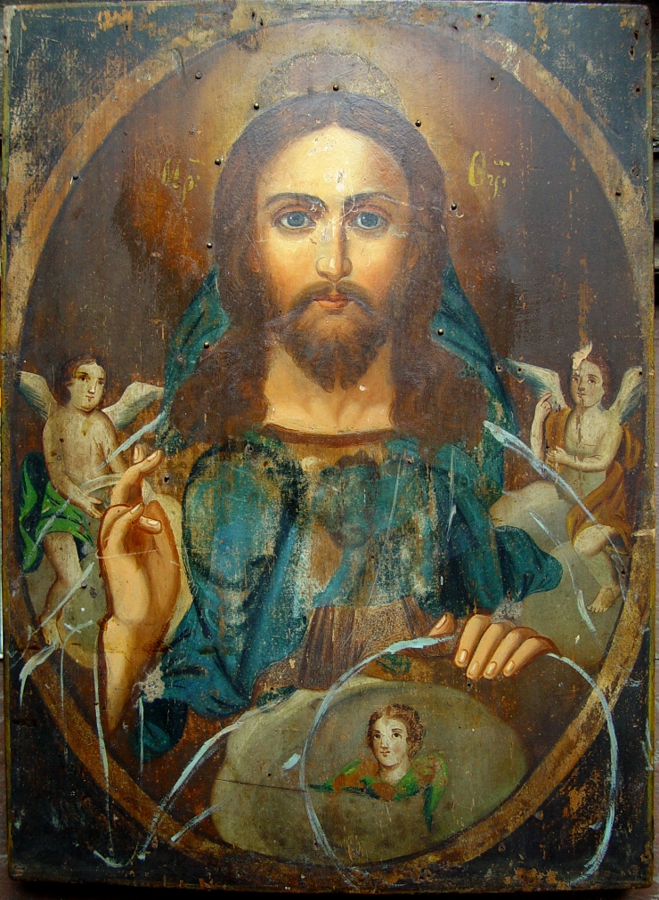 Icoana Isus Hristos cu 2 îngeri.