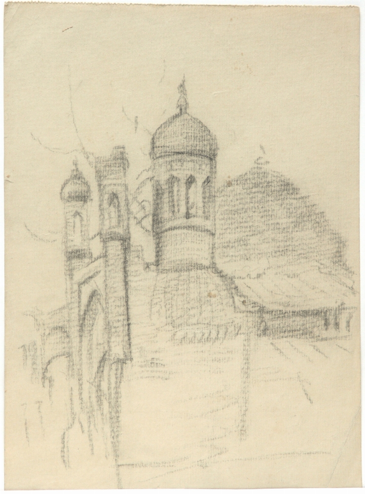 Peisaj cu cupole de moschee. Crochiu