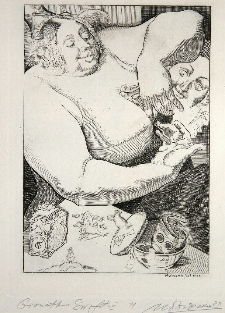 Gulliver și doamnele de la curte. Ilustrație la ”Călătoriile lui Gulliver” de Jonathan Swift