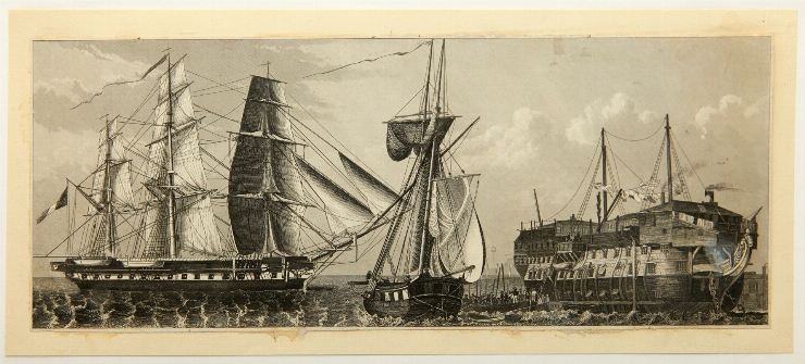 Trei corăbii, ilustrație la Enciclopedia iconografică a științei și artei, v. VI, 1849-51, de Heck