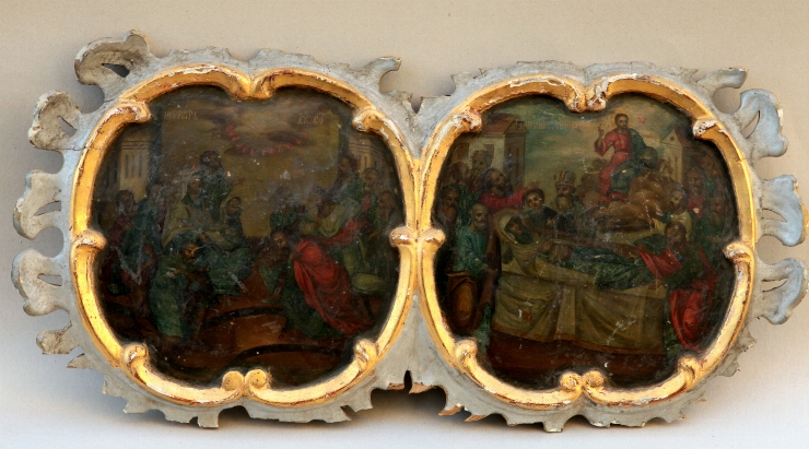 Icoană-diptic: Coborîrea Sfîntului Duh şi Adormirea Maicii Domnului