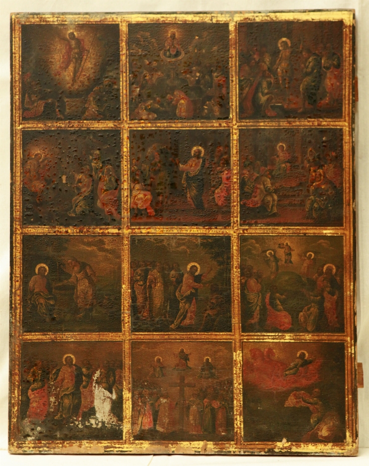 Icoană sinaxar cu 12 scene biblice