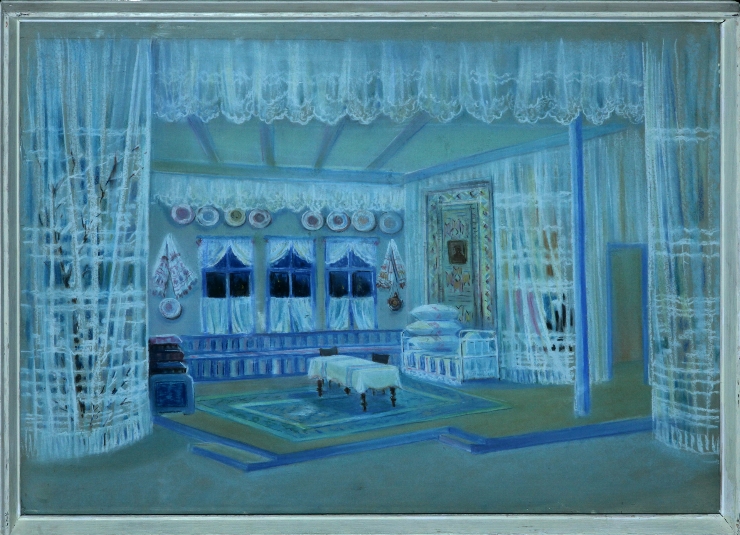 Schiță de decor la spectacolul „Casa mare” de Ion Druță