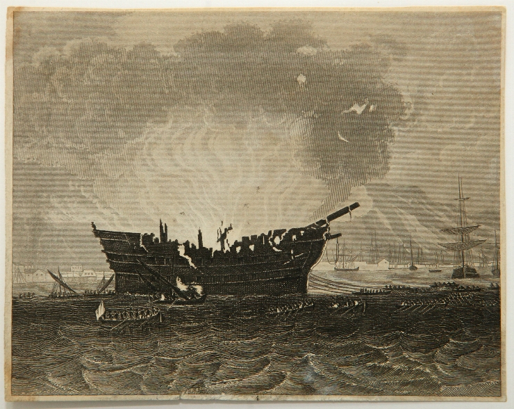 Explozie pe corabie, ilustrație la Enciclopedia iconografică a științei și artei, v. VI, 1849-51,...