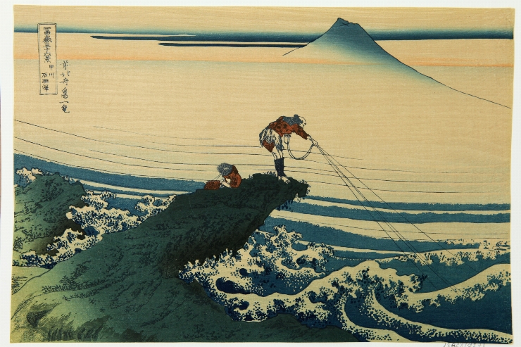 Fuji în Kajikajawa (din seria „36 de vederi ale muntelui Fuji”)