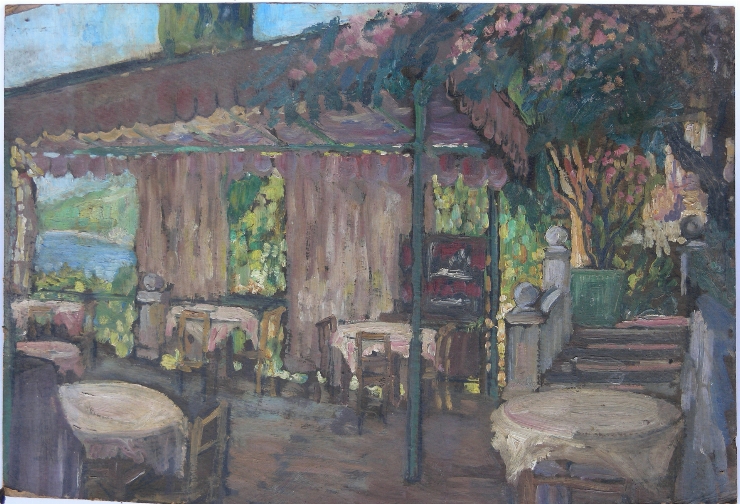 În cafenea, pe terasă.