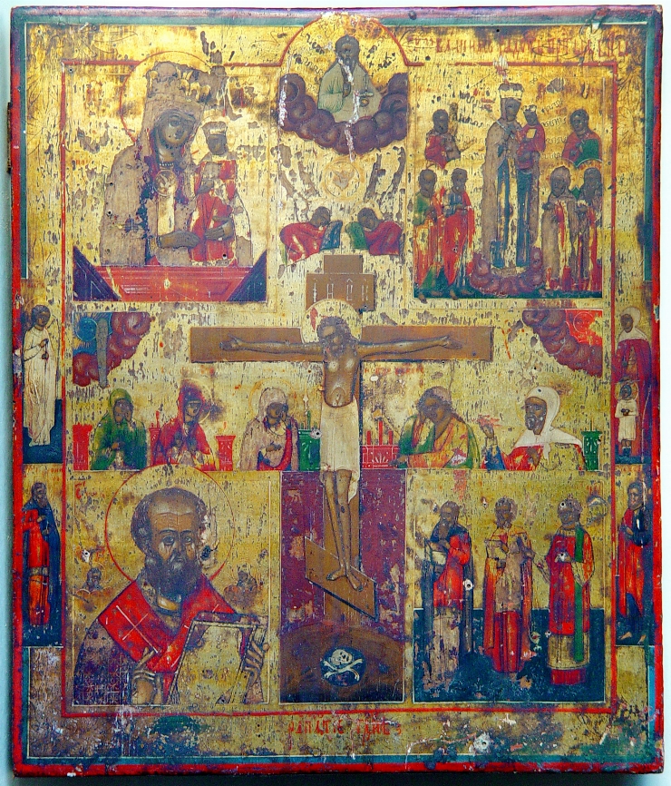 Icoana cu 4 subiecte şi cu crucificare