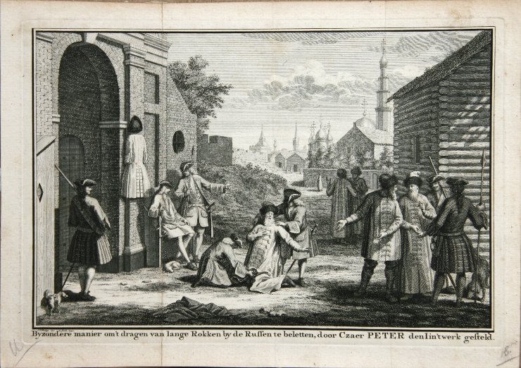Scurtarea hainelor boierești pe timpul lui Petru I, 1742