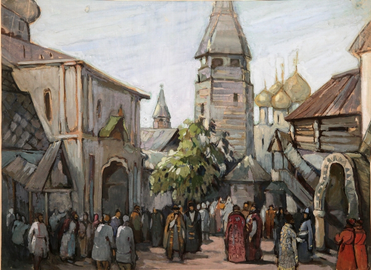 Boris e convins să fie ţar. Schiţă de decor la sp. 