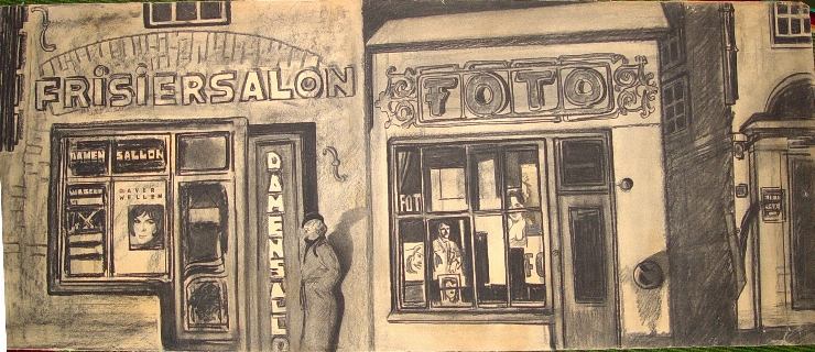 Strada oraşului nocturn - Polonia 1944. Schiţă de decor la filmul artistic 