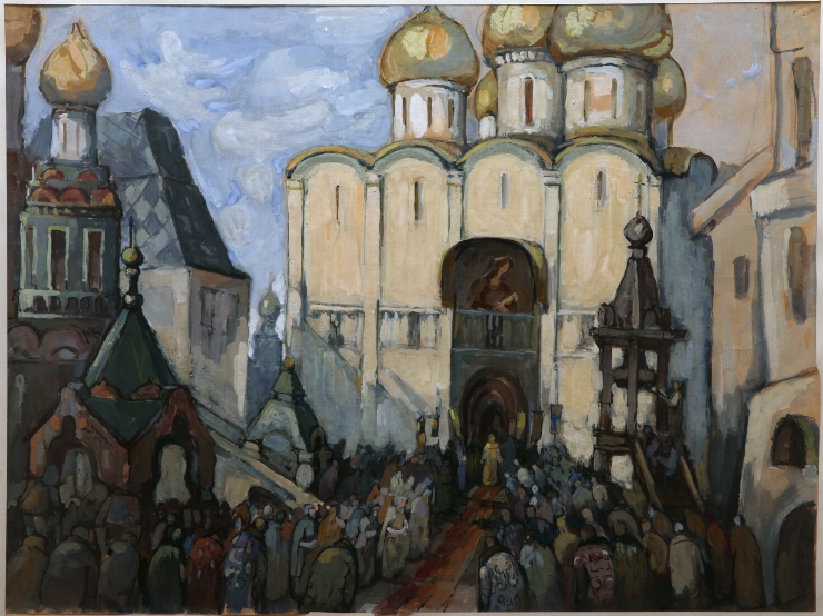 Ieșirea țarului Boris Godunov din Uspenskii Sobor. Schiță de decor la spectacolul „Boris Godunov”