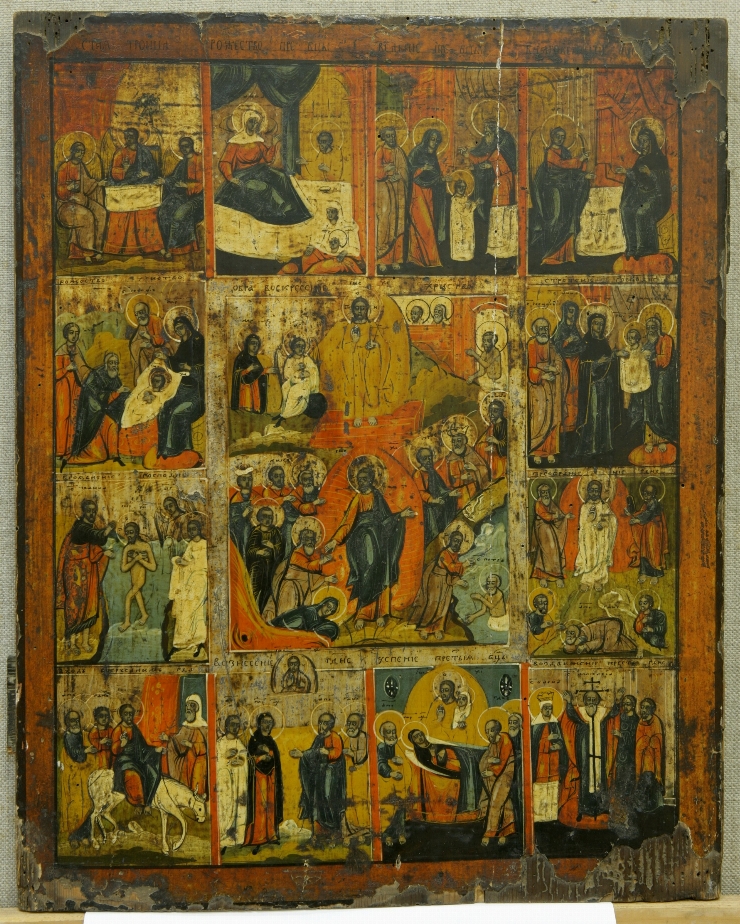 Învierea lui Iisus Hristos încadrată de 12 sărbători