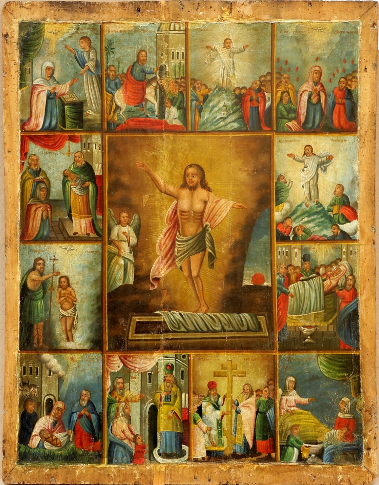 Învierea lui Hristos încadrată de 12 scene