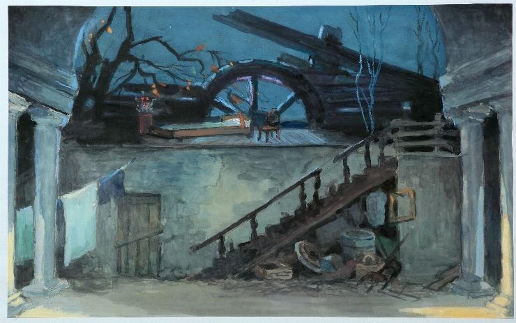 Schiță de decor la spectacolul „Casa bătrînească” după piesa lui Kazanțev. Act 1