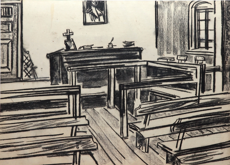 Sala judecăţii. Schiţă de decor la filmul artistic 
