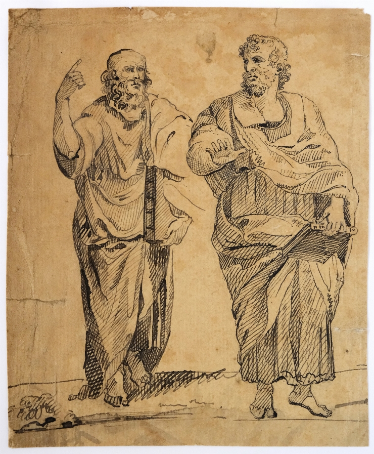 Platon și Aristotel, după Rafael ”Școală Ateniană” fragment