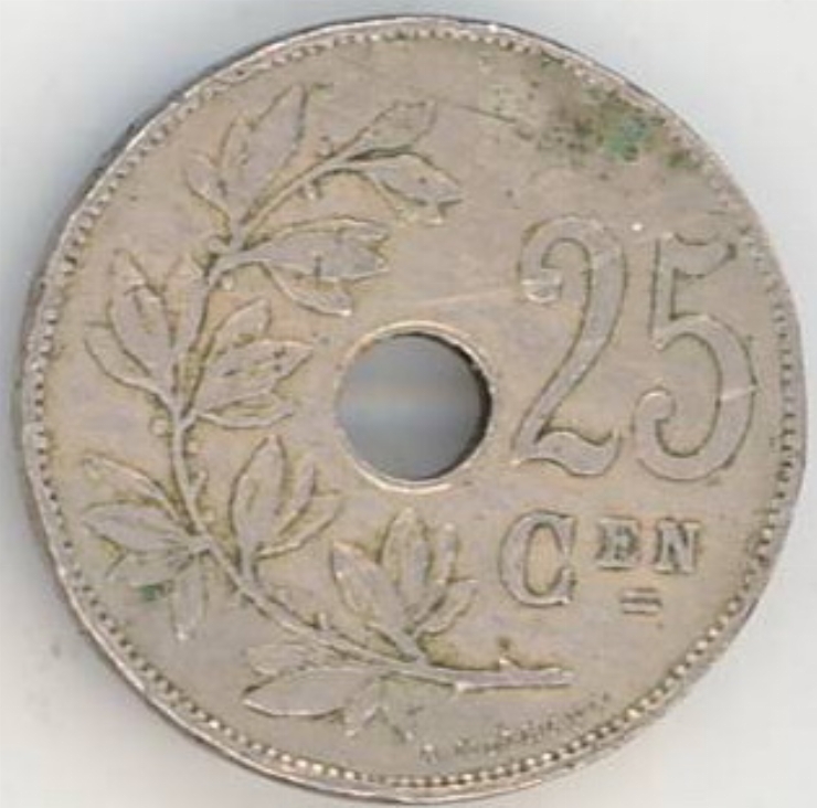 Monedă (25 centime belgiene), 1929