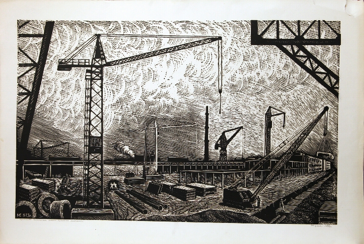 Construcția combinatului de bumbac din Tiraspol. Din seria ”Moldova industrială”