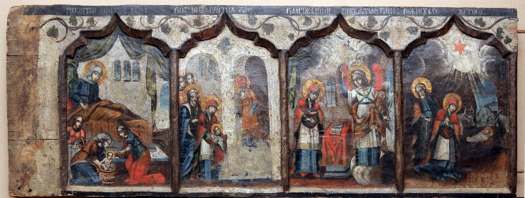 Panou de tîmplă: Naşterea Fecioarei Maria, Prezentarea Feioarei la Templu, Bunavestirea şi Naşter...