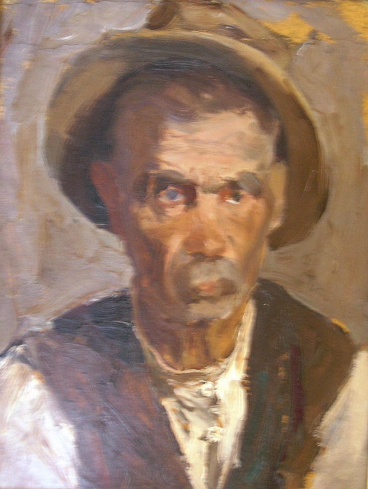 Portret de bătrân în pălărie de paie