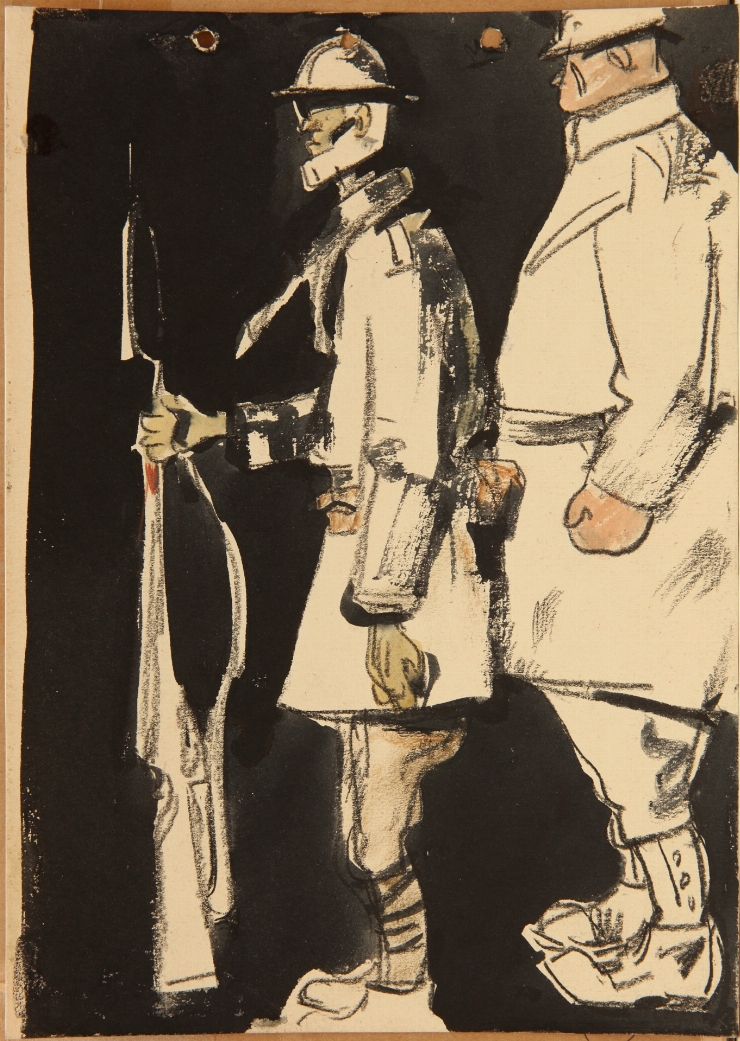 Tipuri de militari francezi. Ilustrație la opera „Focul” de Henri Barbusse