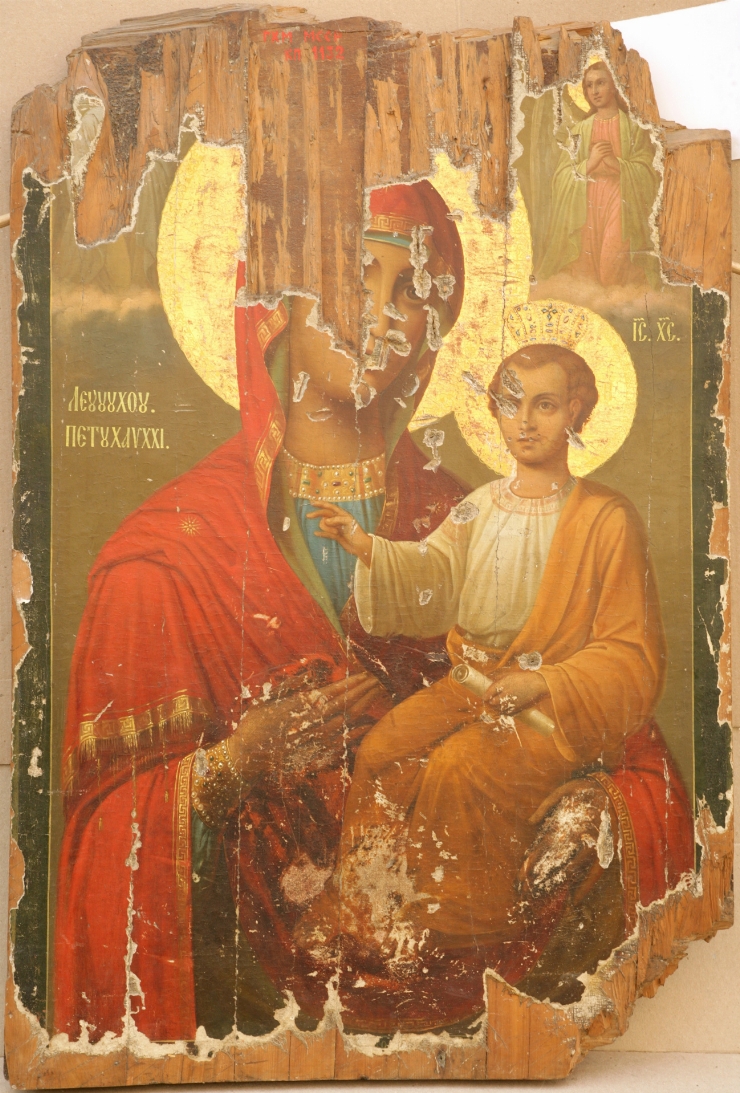 Icoană cu dublă faţă: 1. Maica Domnului cu Pruncul, 2. Sfîntul Gheorghe