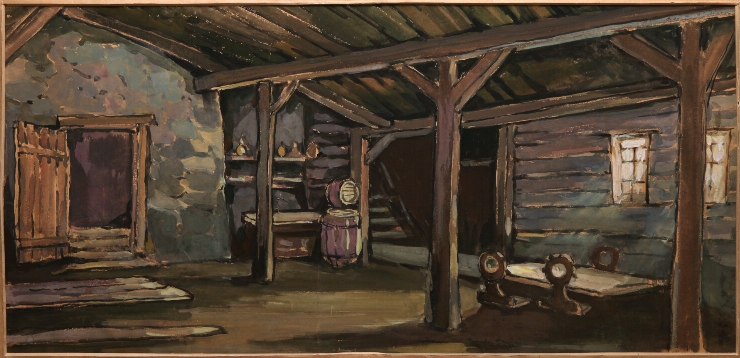 Cîrciumă. Scena 3. Schiță de decor la opera „Grozovan” de D. Gherșfeld