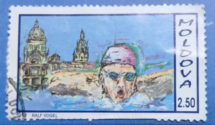 Timbru poștal - „Înot – Moldova 1998”