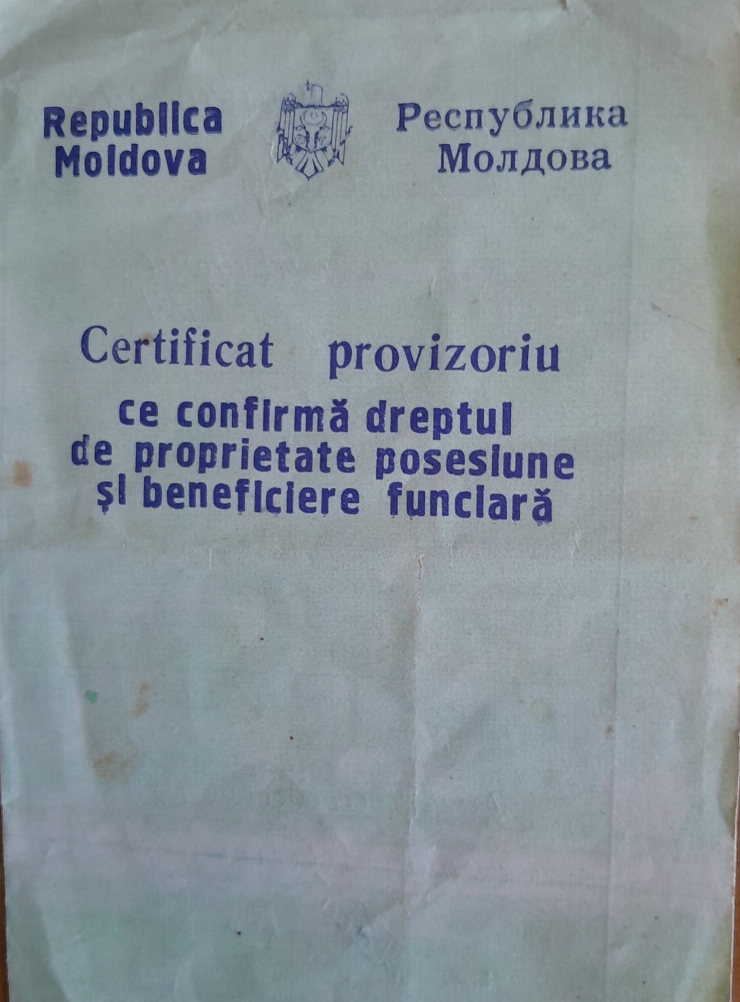 Certificat provizoriu de proprietate de teren Dumitrașco Elena