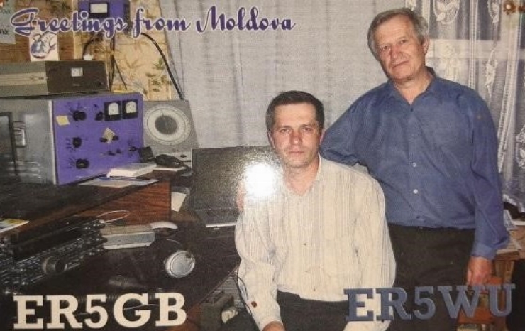 Card QSL al radioamatorilor Anatol (ER5WU) și Alexandru Maldur (ER5GB)