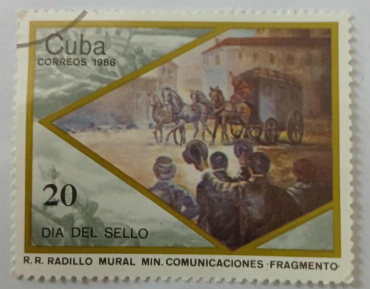 Timbru Cuba 1986 „Cărucior poștal”