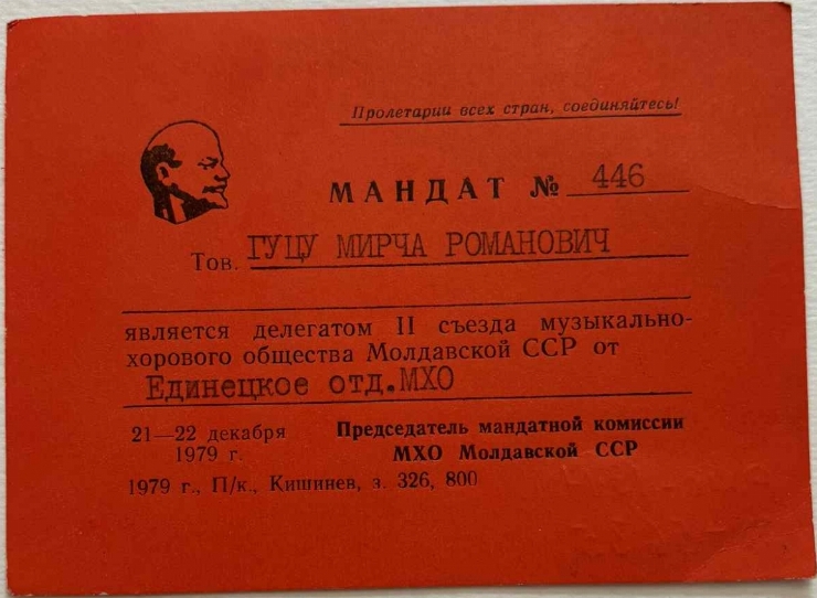 Mandata lui Guțu M.R este delegat la al doilea Congres a Sociețății coral