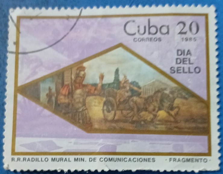 Timbru cubanez - „Ziua Timbrelor 1985 – Mural R.R. Radillo, Cuba”