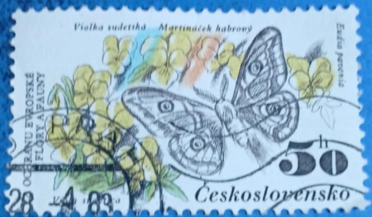 Timbru cehoslovac – „Protecția florei și faunei europene: Martináček habrový și Viola sudetică (1...