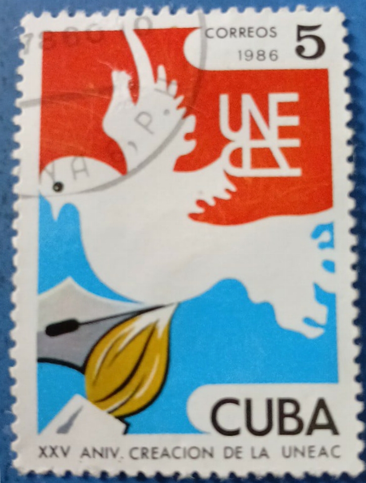 Timbru cubanez - „25 de ani de la crearea UNEAC”