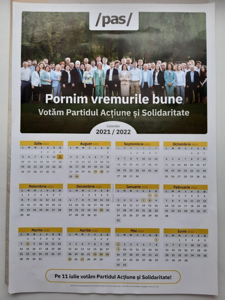 Calendar PAS (Partidul Acțiune și Solidaritate) 2021/2022.