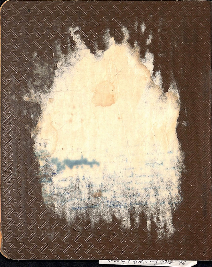 Vasilache, Vasile. Caiet, copertă cafenie cu fragment de hârtie albă încleiată, ruptă.   Nr. 18.