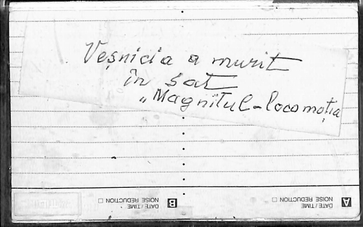 Vasilache, Vasile. Veșnicia a murit în sat. „ Magnitul-locomoția” . 