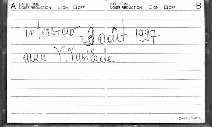 Vasilache, Vasile. Interviu cu V. Vasilache, 3 august 1997. 