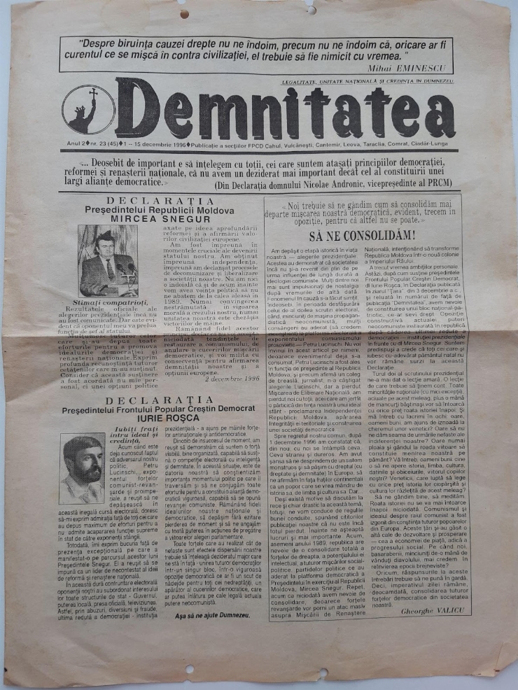 ”Demnitatea”, 15 decembrie 1996, Anul 2, nr.23 (45)