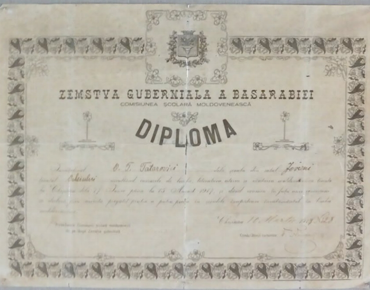 Diplomă  decernată domnului T.A.Tatarovici