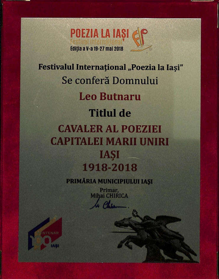 Titlul de Cavaler al Poeziei Capitalei Marii Uniri -  Iași